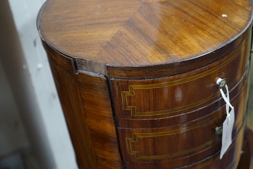 A 19th century Louis XV style French kingwood circular three drawer chest, diameter 30cm, height 70cm